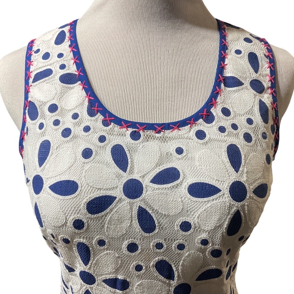 Esley Dress Womens Small Floral Eyelet Lace Ombre Artsy Boho White Blue Pink